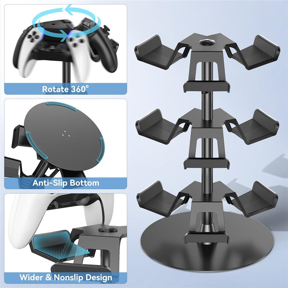 8002 3-Tier Game Controller Stand for Xbox / PS5 / Nintendo Switch 360 Degree Rotating Multi-Functional Gaming Controller & Headphone Holder