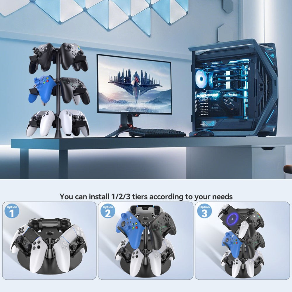8002 3-Tier Game Controller Stand for Xbox / PS5 / Nintendo Switch 360 Degree Rotating Multi-Functional Gaming Controller & Headphone Holder