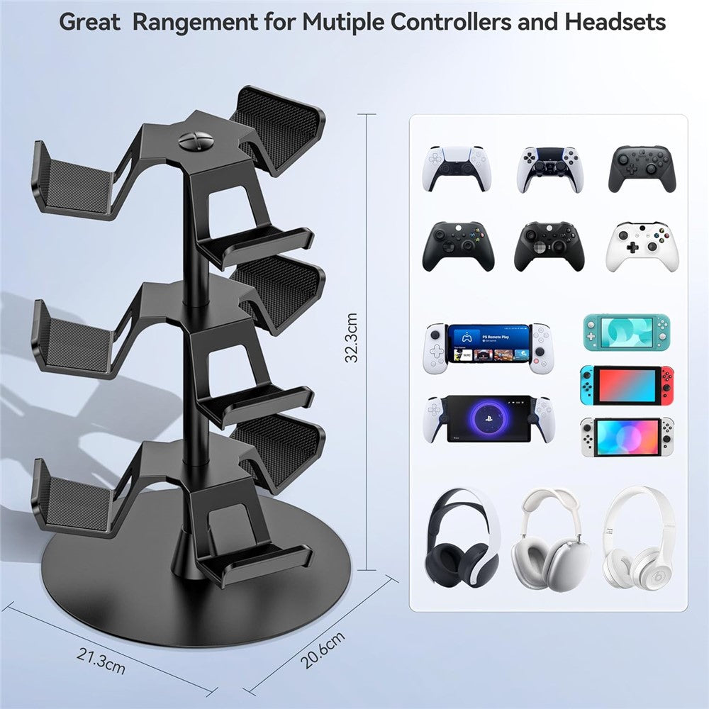 8002 3-Tier Game Controller Stand for Xbox / PS5 / Nintendo Switch 360 Degree Rotating Multi-Functional Gaming Controller & Headphone Holder