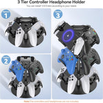 8002 3-Tier Game Controller Stand for Xbox / PS5 / Nintendo Switch 360 Degree Rotating Multi-Functional Gaming Controller & Headphone Holder