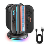 TRANSNOVO S73-002 4-in-1 Charging Dock for Nintendo Switch 2 Joy-Con Controllers RGB LED Touch Control Type-C Fast Charging Station