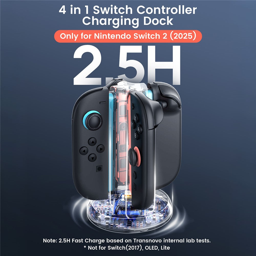 TRANSNOVO S73-002 4-in-1 Charging Dock for Nintendo Switch 2 Joy-Con Controllers RGB LED Touch Control Type-C Fast Charging Station
