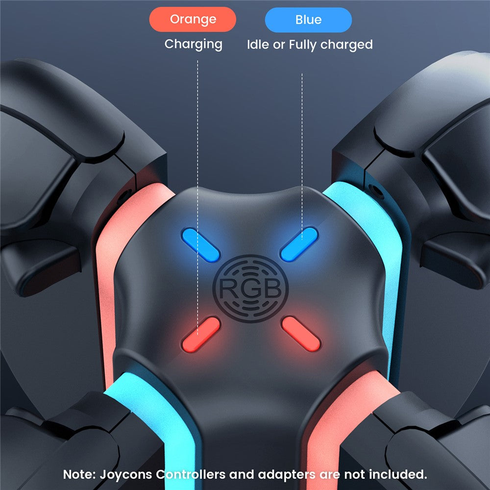 TRANSNOVO S73-002 4-in-1 Charging Dock for Nintendo Switch 2 Joy-Con Controllers RGB LED Touch Control Type-C Fast Charging Station
