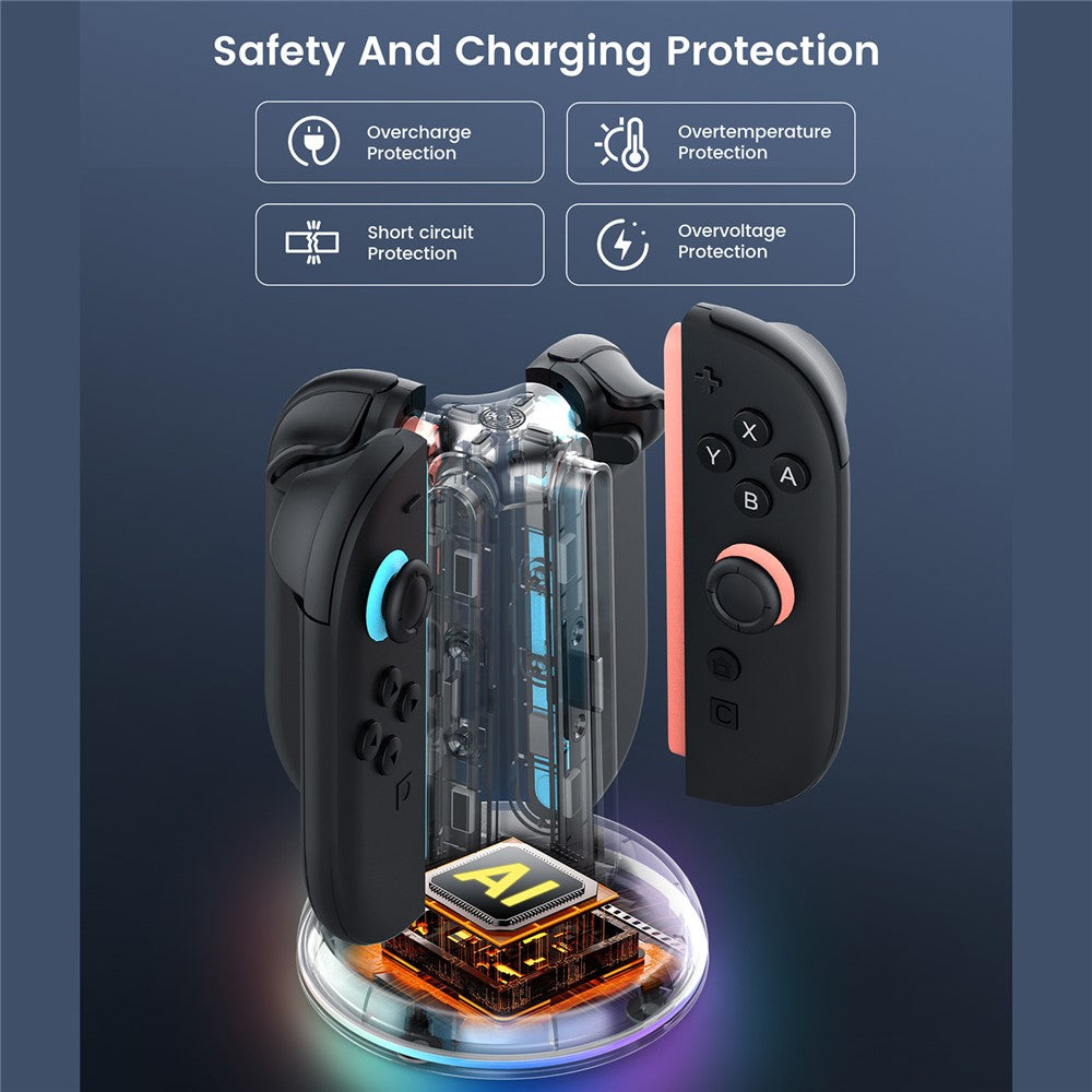 TRANSNOVO S73-002 4-in-1 Charging Dock for Nintendo Switch 2 Joy-Con Controllers RGB LED Touch Control Type-C Fast Charging Station