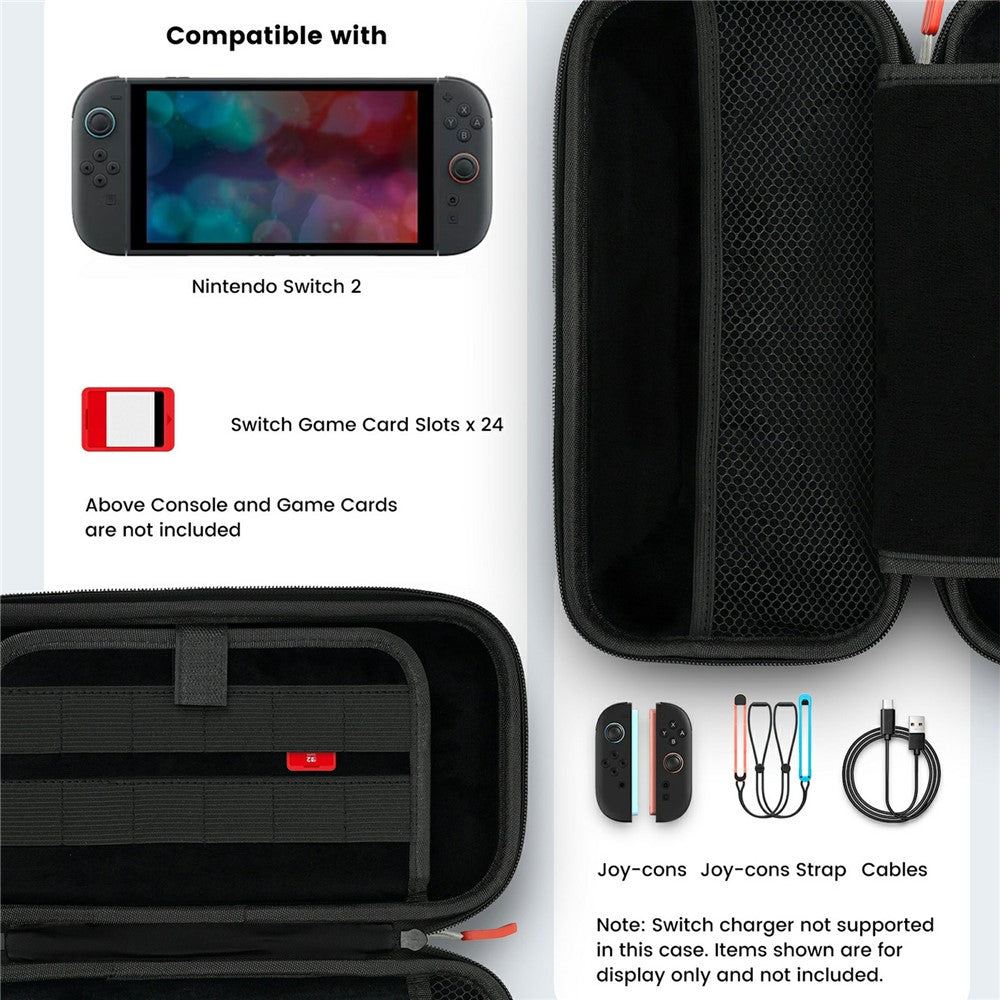 TRANSNOVO S73-011 Carrying Case for Nintendo Switch 2 Hard Shell EVA Travel Bag 24 Game Card Slots Protective Storage Pouch