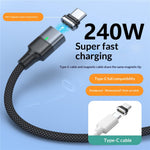 240W 1.2m Magnetic USB-C Cable 120Gbps Thunderbolt 5 Data Transfer Dustproof Type-C Charging Cable
