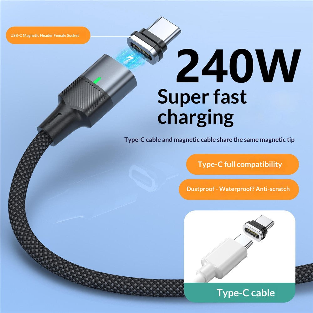 240W 1.2m Magnetic USB-C Cable 120Gbps Thunderbolt 5 Data Transfer Dustproof Type-C Charging Cable