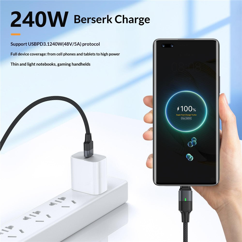 240W 1.2m Magnetic USB-C Cable 120Gbps Thunderbolt 5 Data Transfer Dustproof Type-C Charging Cable
