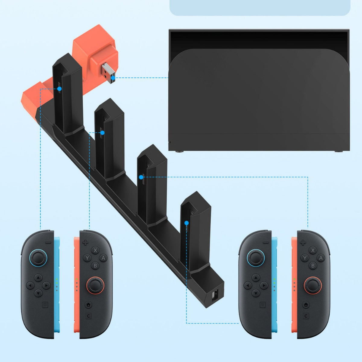 TRANSNOVO S73-013 For Nintendo Switch 2 4-Controller Charging Station with LED Indicator