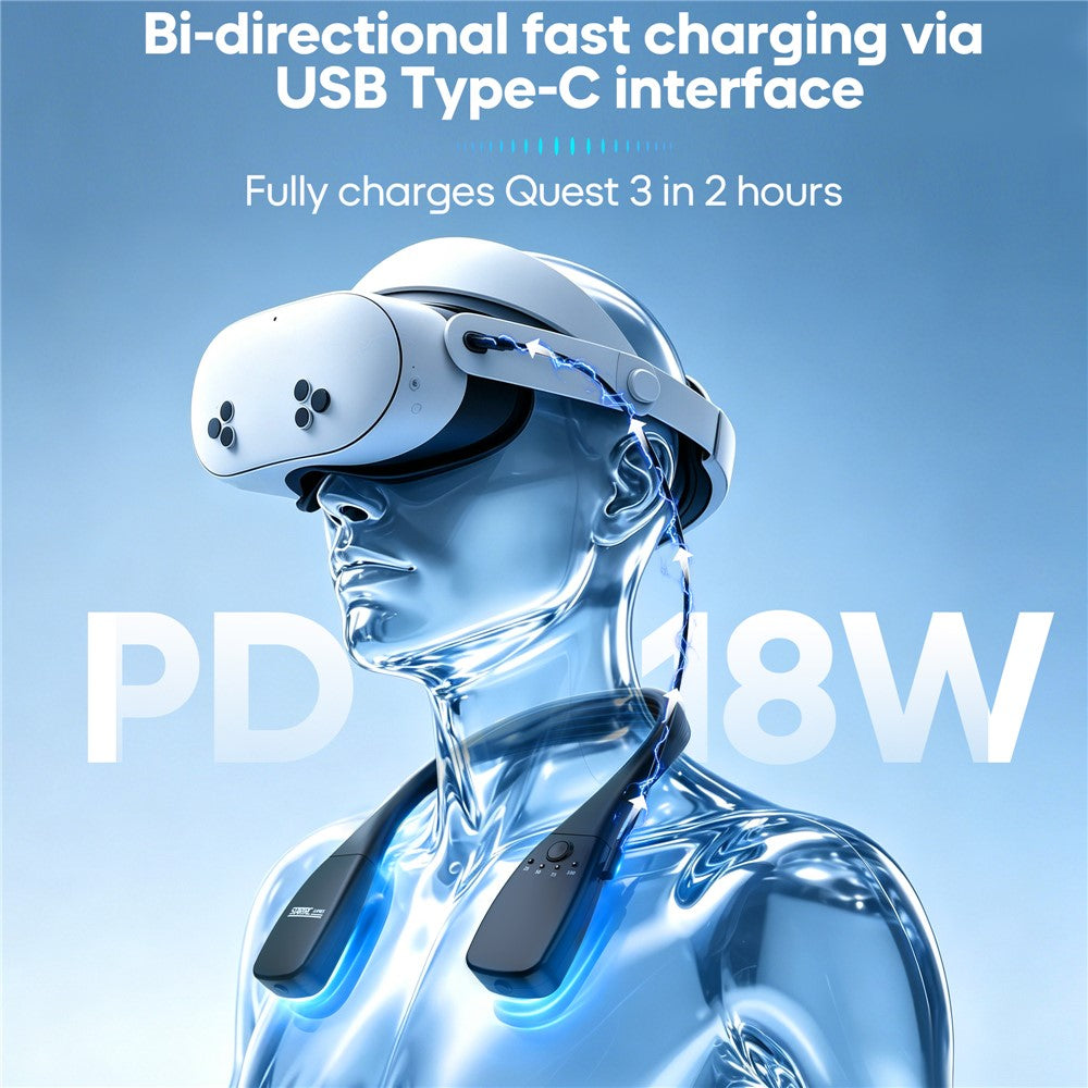 STARTRC GAMES 10000mAh Halsmonteret Power Bank til Meta Quest 3 / 3S / 2 / PICO 4 PD 18W Hurtigopladende VR Headset Batteripakke