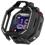 Til Huawei Watch Kids X1 / X1 Pro Etui med rhinstensudsmykning, udhulet PC-urcover med skærmbeskyttelse af hærdet glas