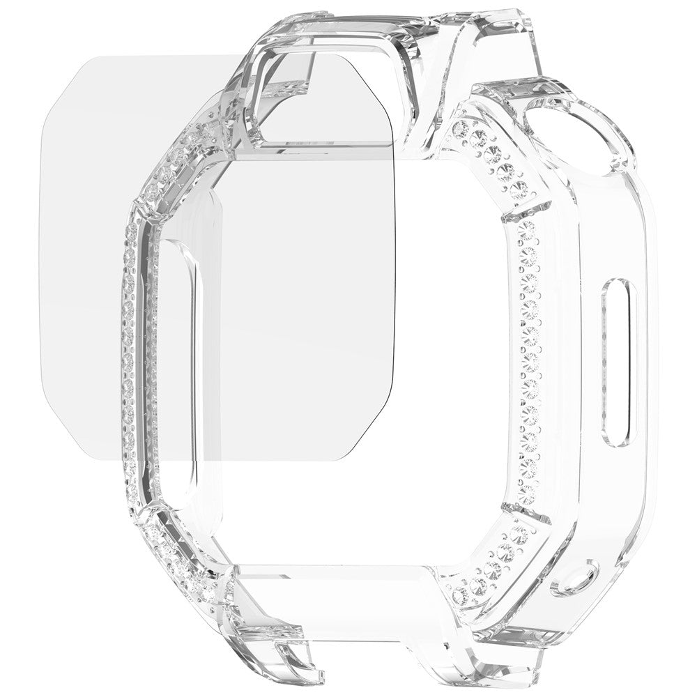 Til Huawei Watch Kids X1 / X1 Pro Etui med rhinstensudsmykning, udhulet PC-urcover med skærmbeskyttelse af hærdet glas