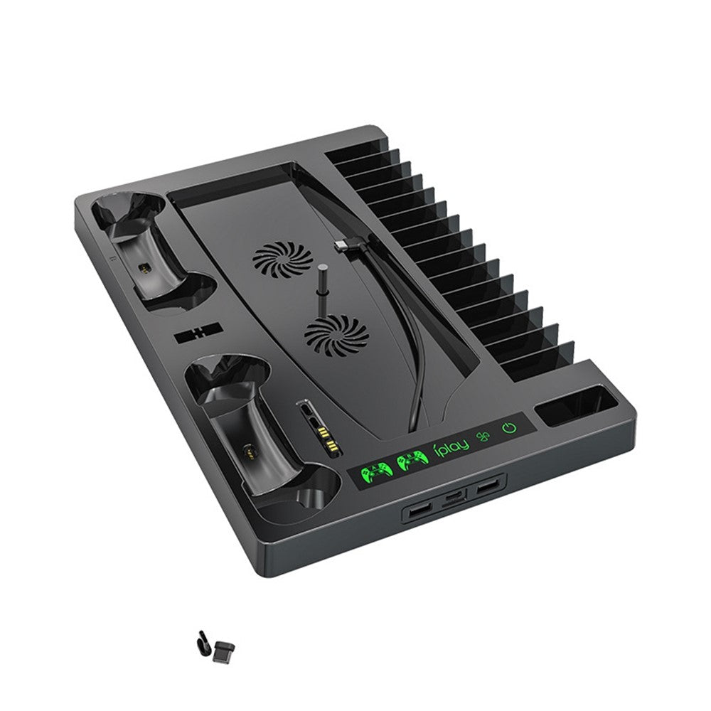 IPLAY HBP-271 For Sony PlayStation 5 Cooling Stand Dual Controller Charging Station Game Disc Storage Headset Holder Desktop Organizer