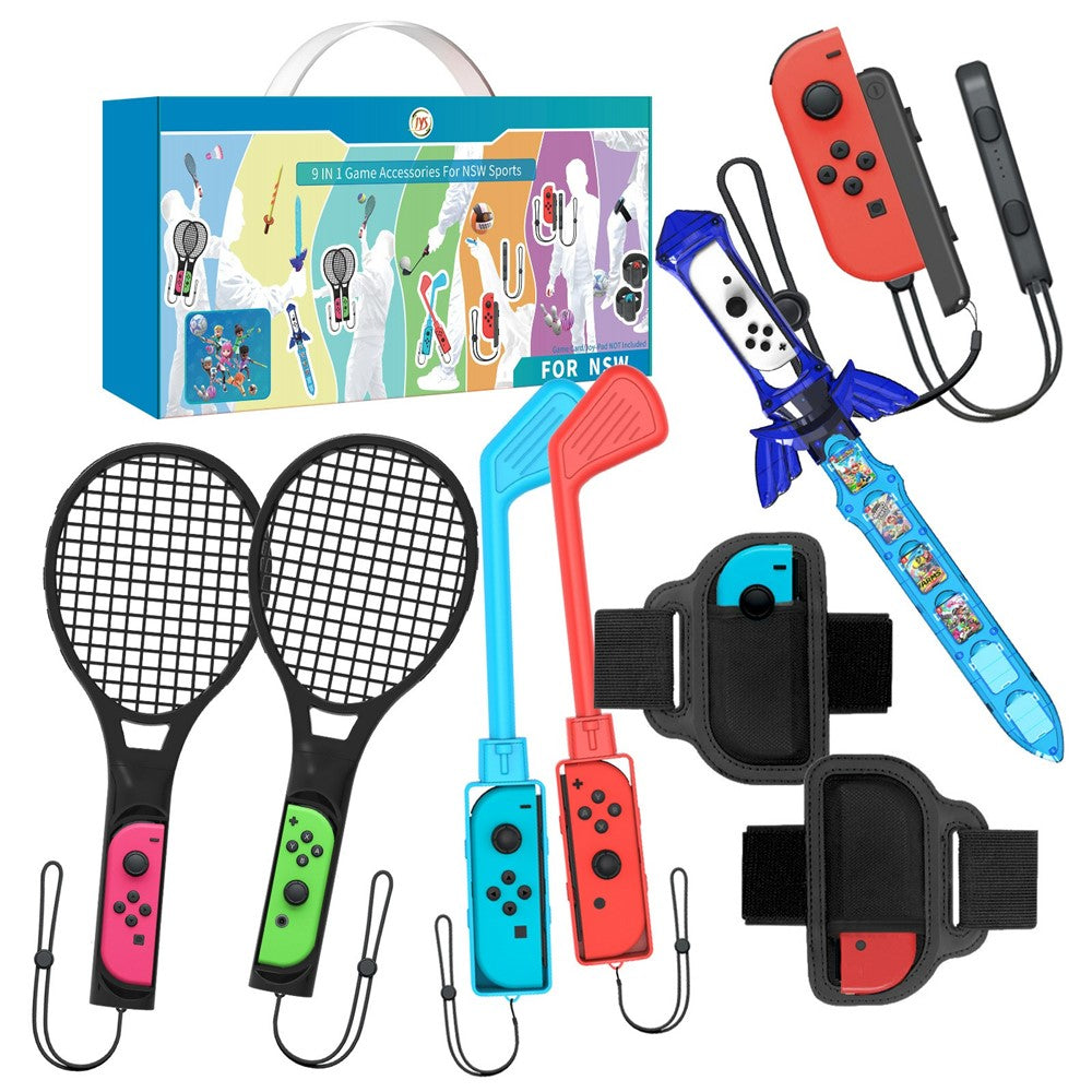JYS NS236 Til Nintendo Switch Joy-Con Controller Sports Ketsjer Golfkølle Sværd Benrem Håndledsrem 9-i-1 Spiltilbehørssæt