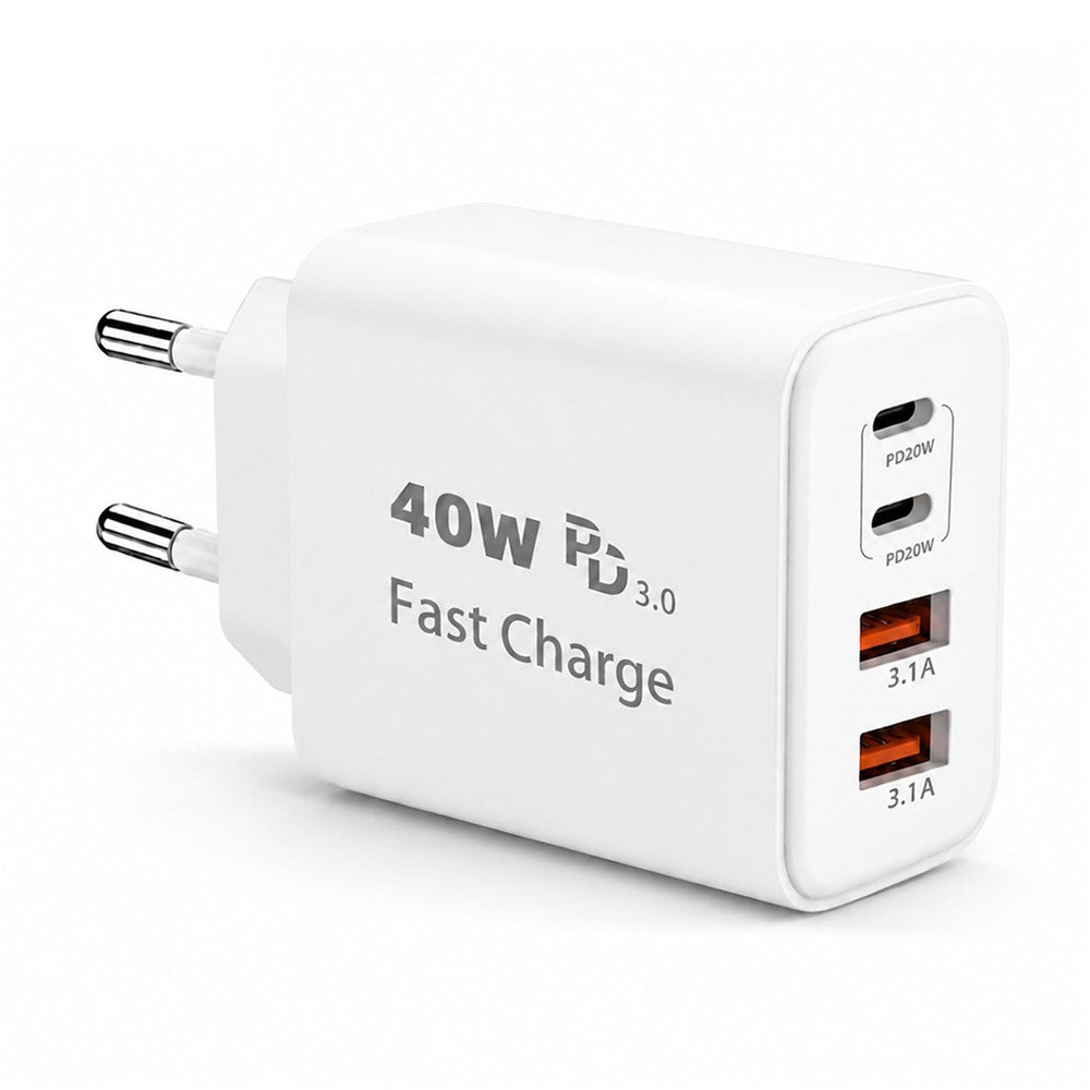 D-POWER 8269 EU Plug PD 20W Fast Charger 2 USB-C + 2 USB-A Power Adapter for Travel Office Home