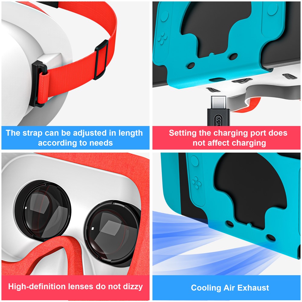 DEVASO VR Headset til Nintendo Switch Spillekonsol Varmeafledende Plasthovedbøjle VR Briller