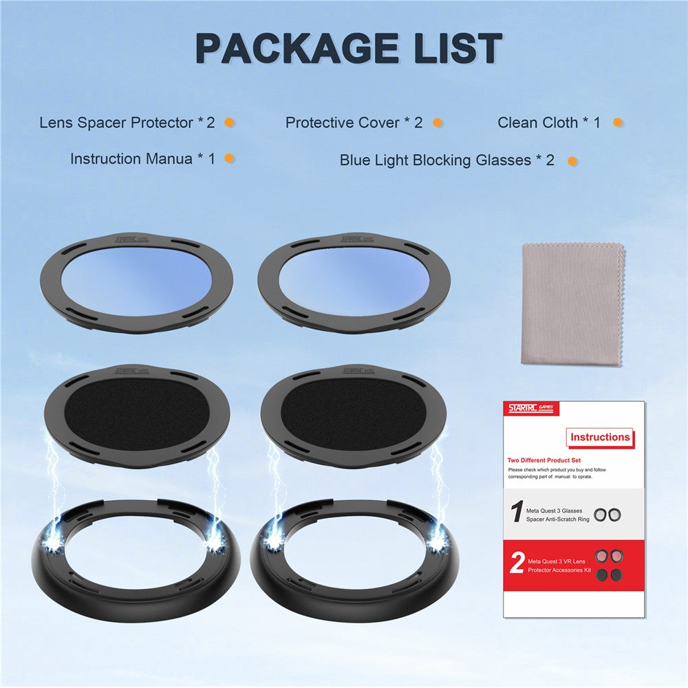 STARTRC GAMES 1 Pair for Meta Quest 3 Anti Blue Light Anti-scratch Lens Protective Cover Set