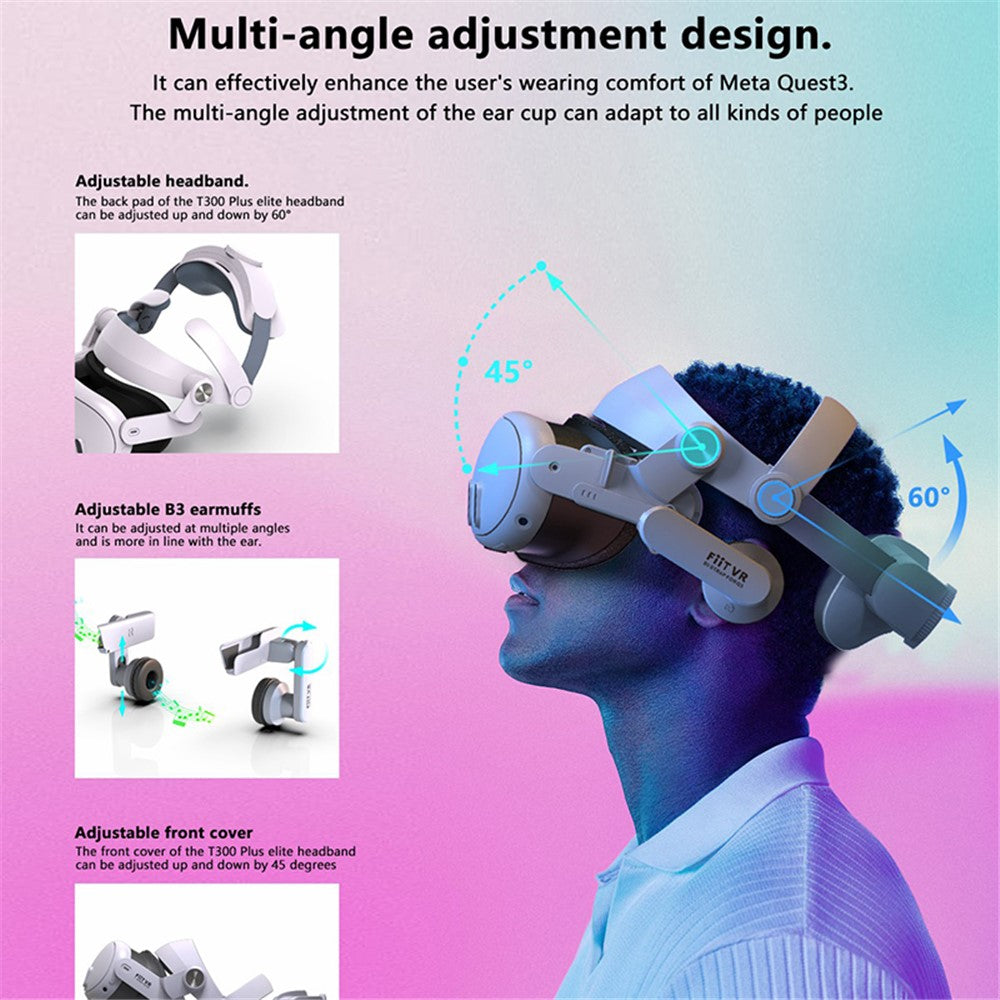 FIIT VR T300 Plus Headband+Front Cover+ Earmuffs for Meta Quest 3 VR Headset Accessories