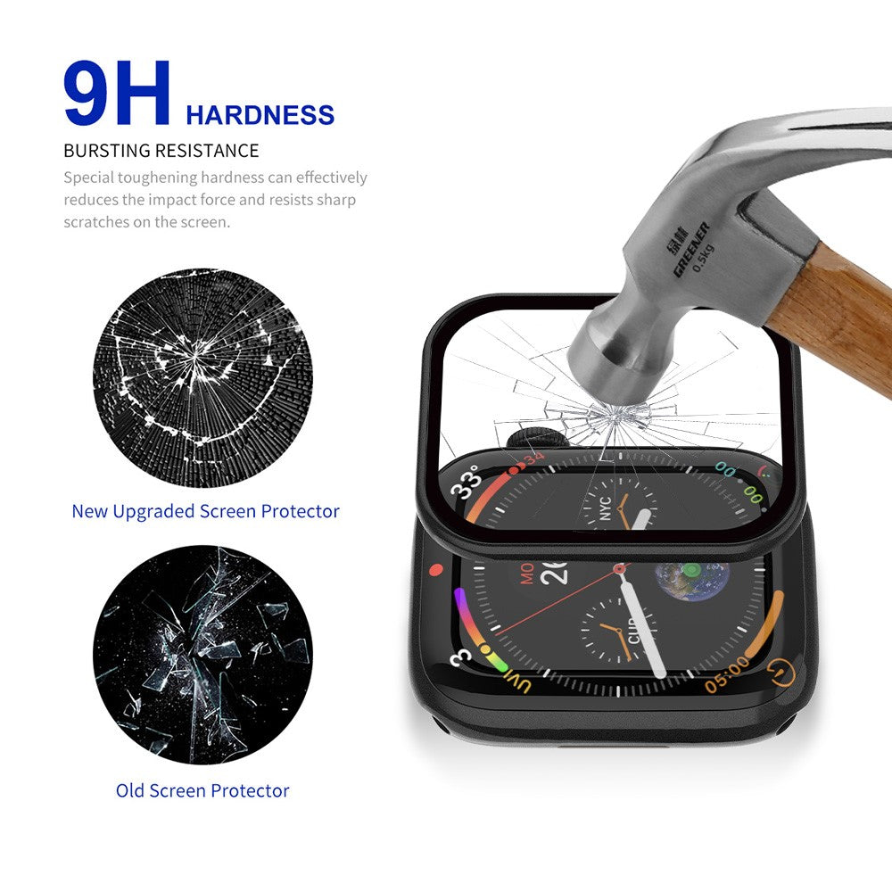 RURIHAI Tempered Glass Screen Film for Apple Watch Series 9 / 8 / 7 41mm PC Frame Watch Screen Protector