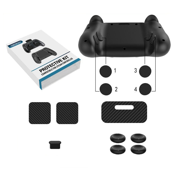 PGTECH GP-828 12 i 1 til Steam Controller (2. generation) Beskyttelsessæt Silikone-Thumbstick-kapper med kulfiberklistermærke og Type-C-støvprop
