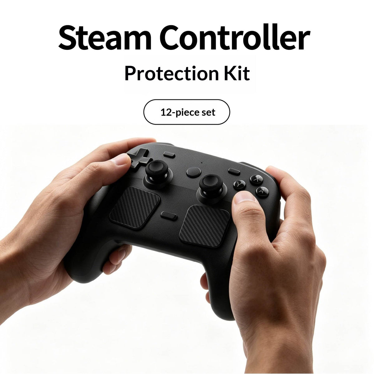 PGTECH GP-828 12 i 1 til Steam Controller (2. generation) Beskyttelsessæt Silikone-Thumbstick-kapper med kulfiberklistermærke og Type-C-støvprop