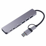 2218TU 8 in 1 USB Hub Adapter USB / Type-C to USB3.0 + 3 USB 2.0 + USB-C + SD / TF + 3.5mm Docking Station