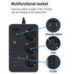 EU Plug 3000W High Power Strip 2m Extension Cable 3 AC Outlets with 6 USB Output Port (CE Certified)