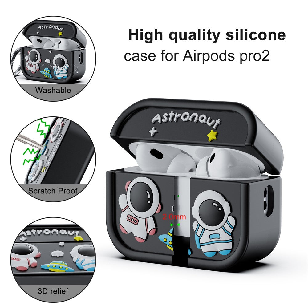 Til AirPods Pro 2 Cover Sødt Astronaut Design Silikone Høretelefoncover med Karabin