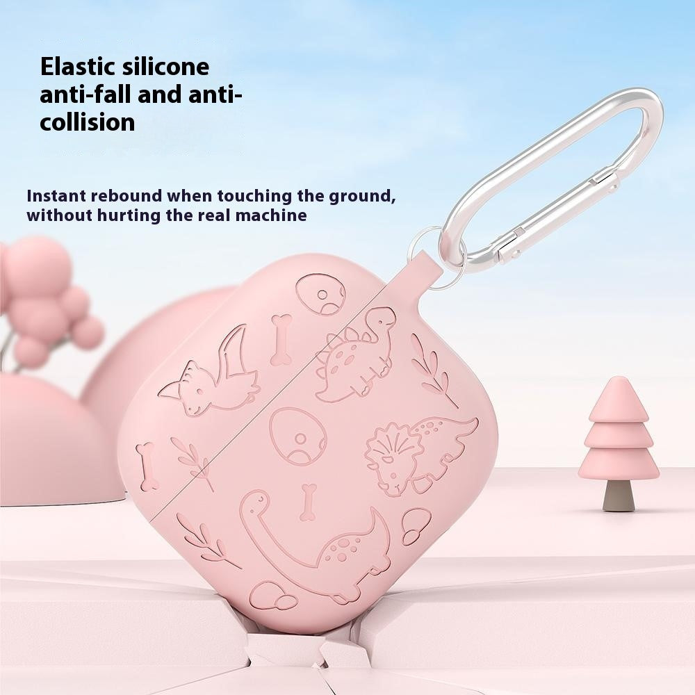 Til AirPods 4 Cover Unikt Dinosaur Design Flydende Silikone Høretelefoncover med Karabin