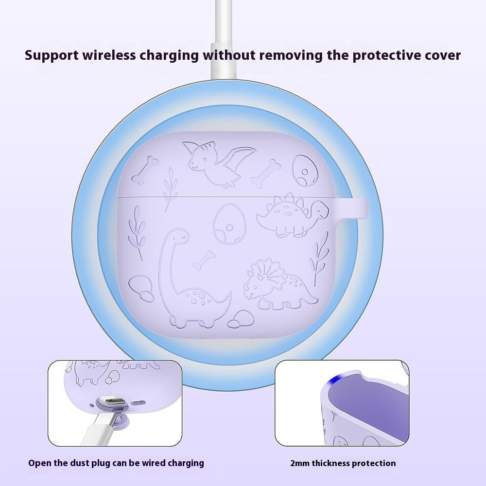 Til AirPods 4 Cover Unikt Dinosaur Design Flydende Silikone Høretelefoncover med Karabin