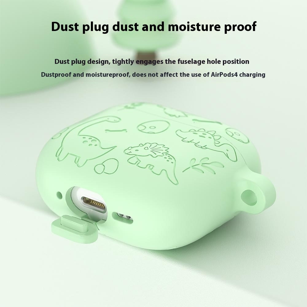 Til AirPods 4 Cover Unikt Dinosaur Design Flydende Silikone Høretelefoncover med Karabin