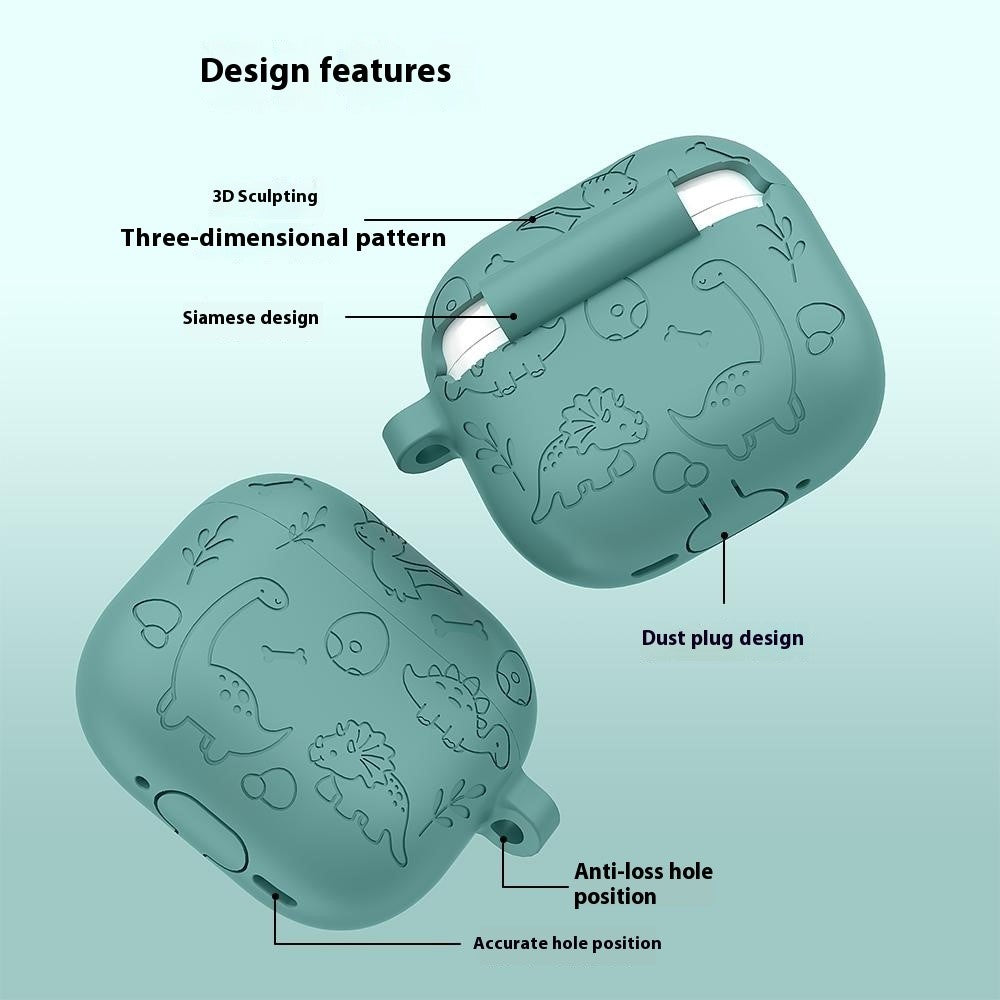 Til AirPods 4 Cover Unikt Dinosaur Design Flydende Silikone Høretelefoncover med Karabin