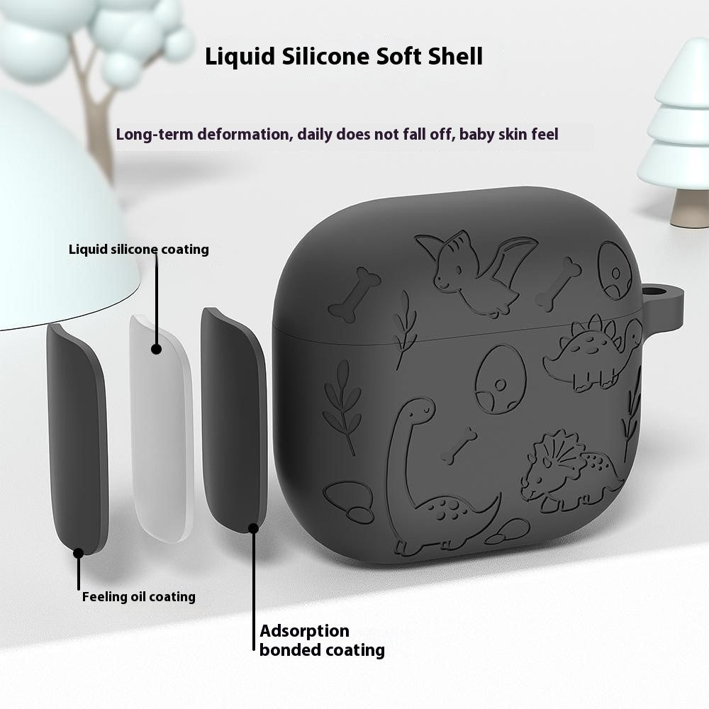 Til AirPods 4 Cover Unikt Dinosaur Design Flydende Silikone Høretelefoncover med Karabin