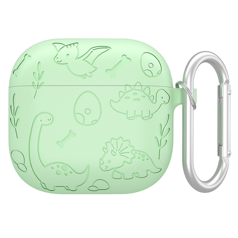 Til AirPods 4 Cover Unikt Dinosaur Design Flydende Silikone Høretelefoncover med Karabin