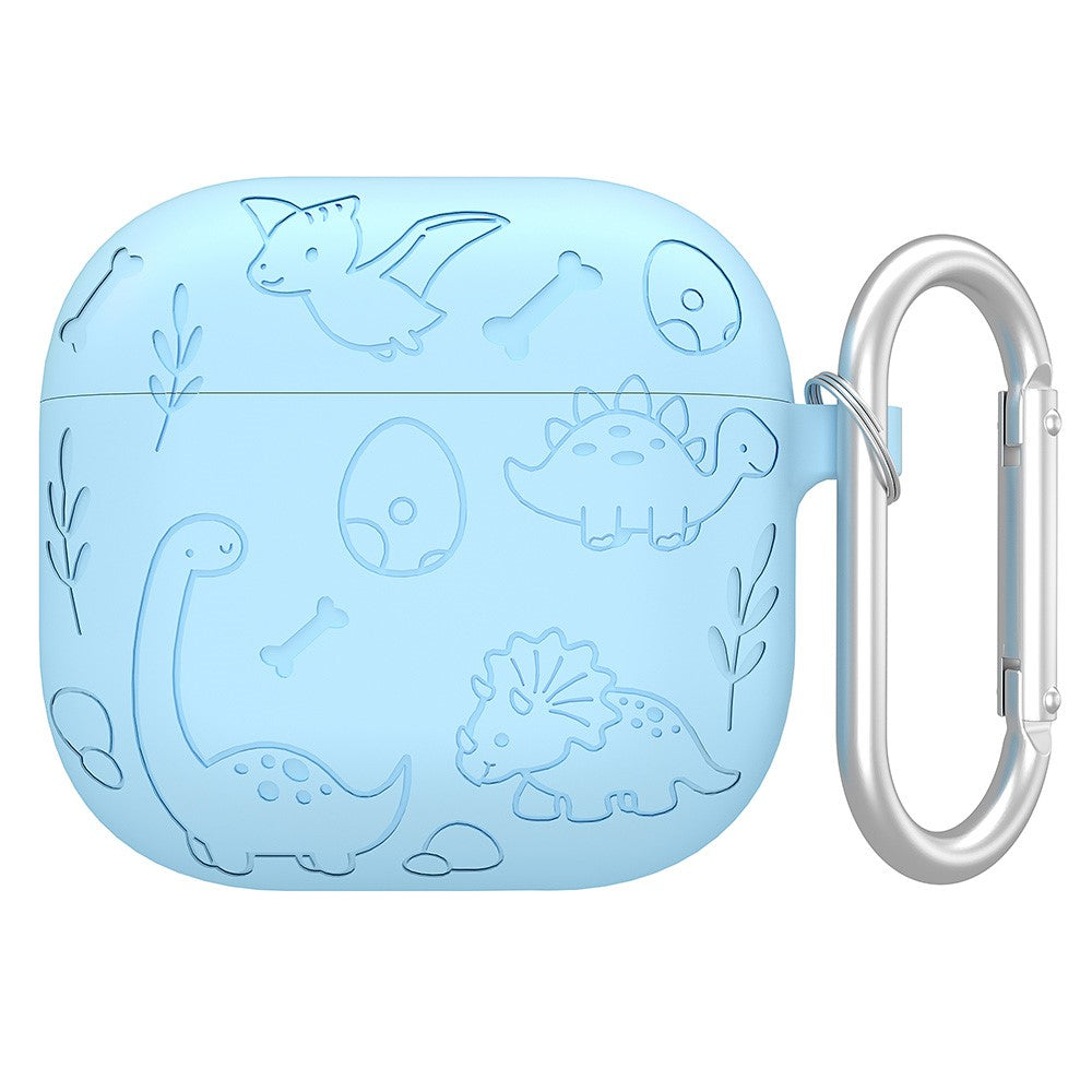Til AirPods 4 Cover Unikt Dinosaur Design Flydende Silikone Høretelefoncover med Karabin