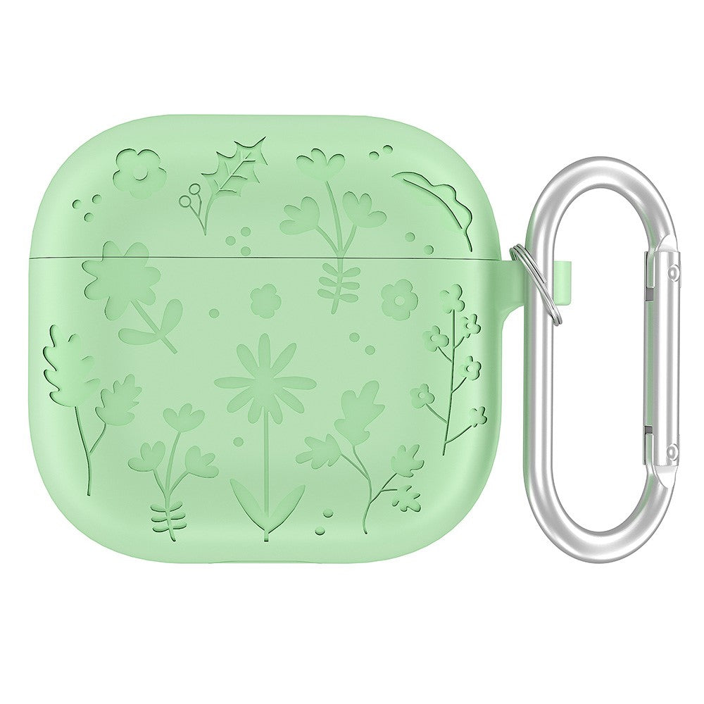 Til AirPods 4 Etui Blomstermønster Flydende Silikone Høretelefoncover med Karabinhage