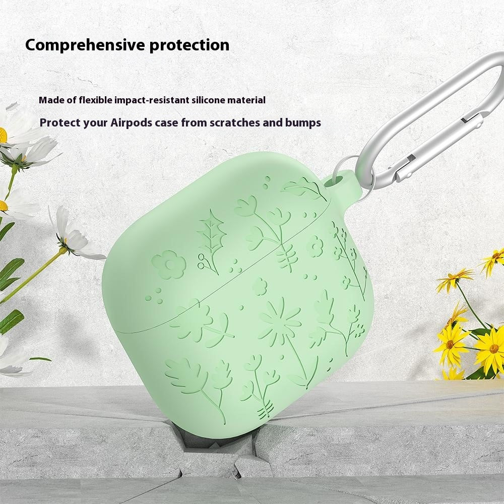Til AirPods 4 Etui Blomstermønster Flydende Silikone Høretelefoncover med Karabinhage