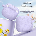 Til AirPods 4 Etui Blomstermønster Flydende Silikone Høretelefoncover med Karabinhage