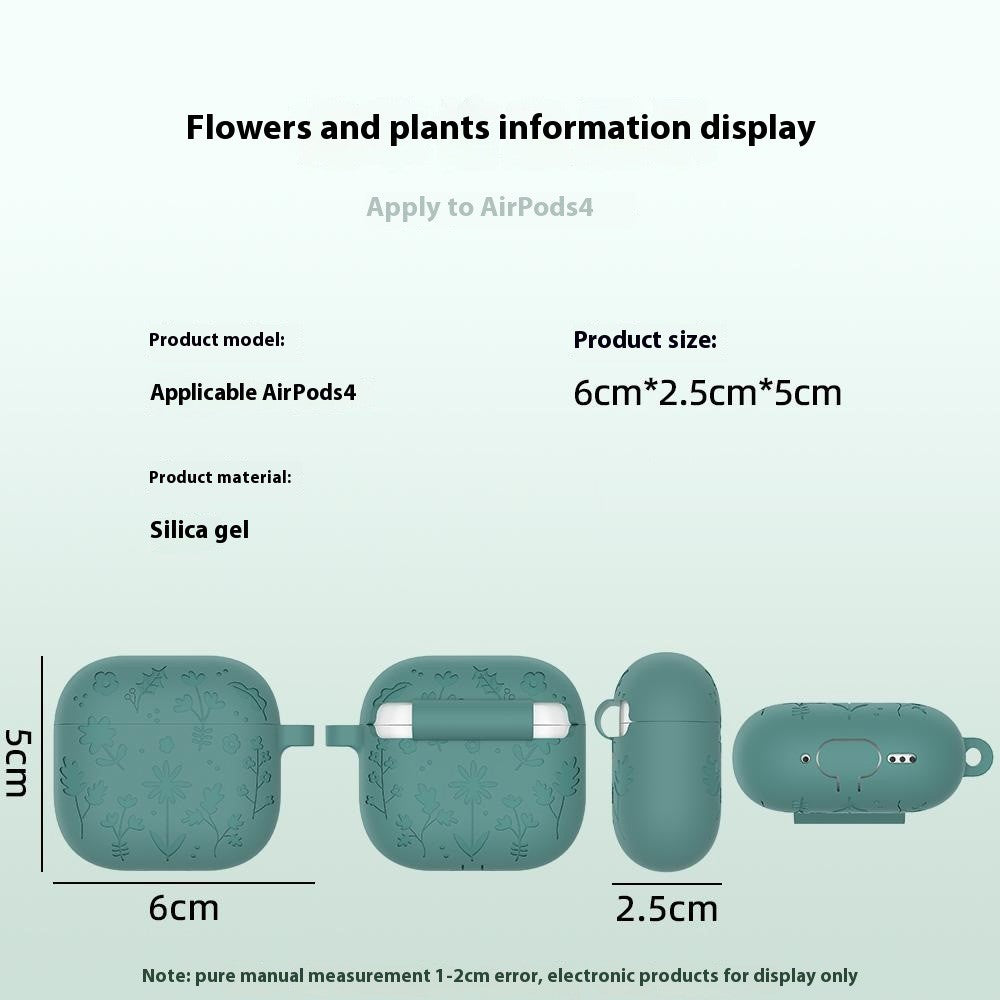 Til AirPods 4 Etui Blomstermønster Flydende Silikone Høretelefoncover med Karabinhage