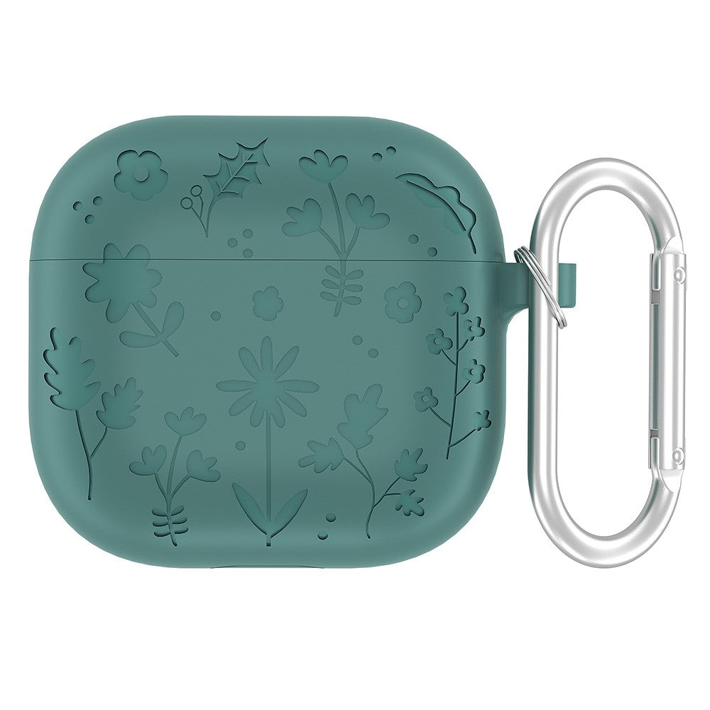 Til AirPods 4 Etui Blomstermønster Flydende Silikone Høretelefoncover med Karabinhage
