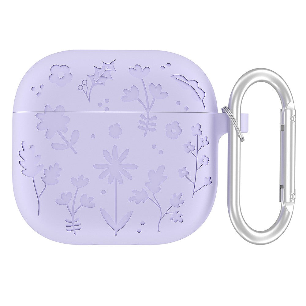Til AirPods 4 Etui Blomstermønster Flydende Silikone Høretelefoncover med Karabinhage