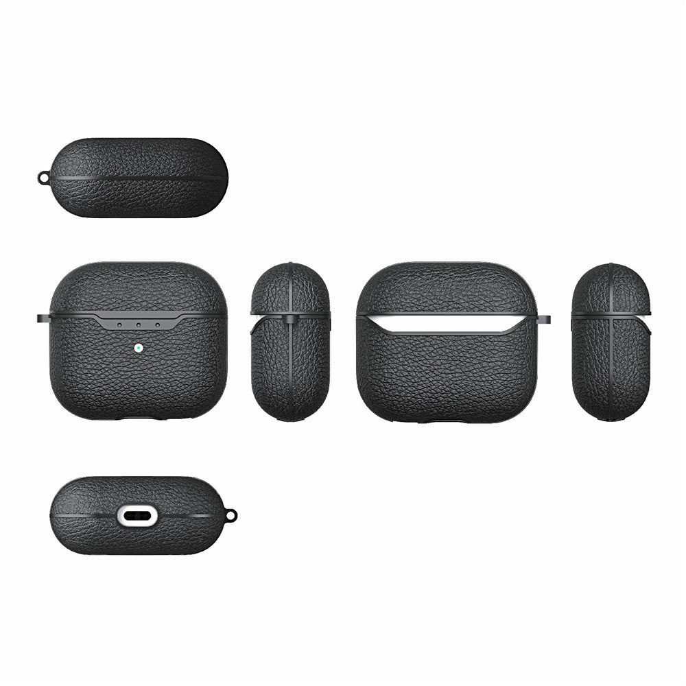 For AirPods 4 Charging Case Cover Litchi Texture Bluetooth-compatible Earbuds Shockproof TPU Case with Buckle