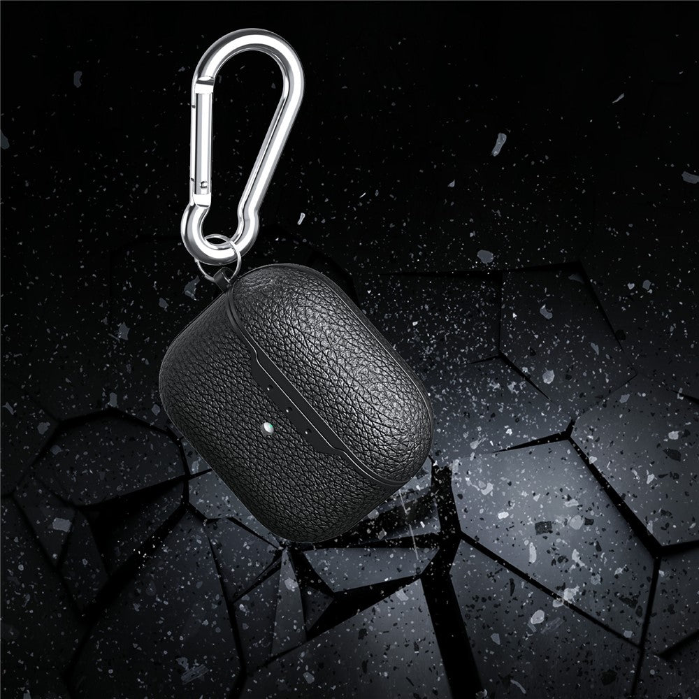 For AirPods 4 Charging Case Cover Litchi Texture Bluetooth-compatible Earbuds Shockproof TPU Case with Buckle