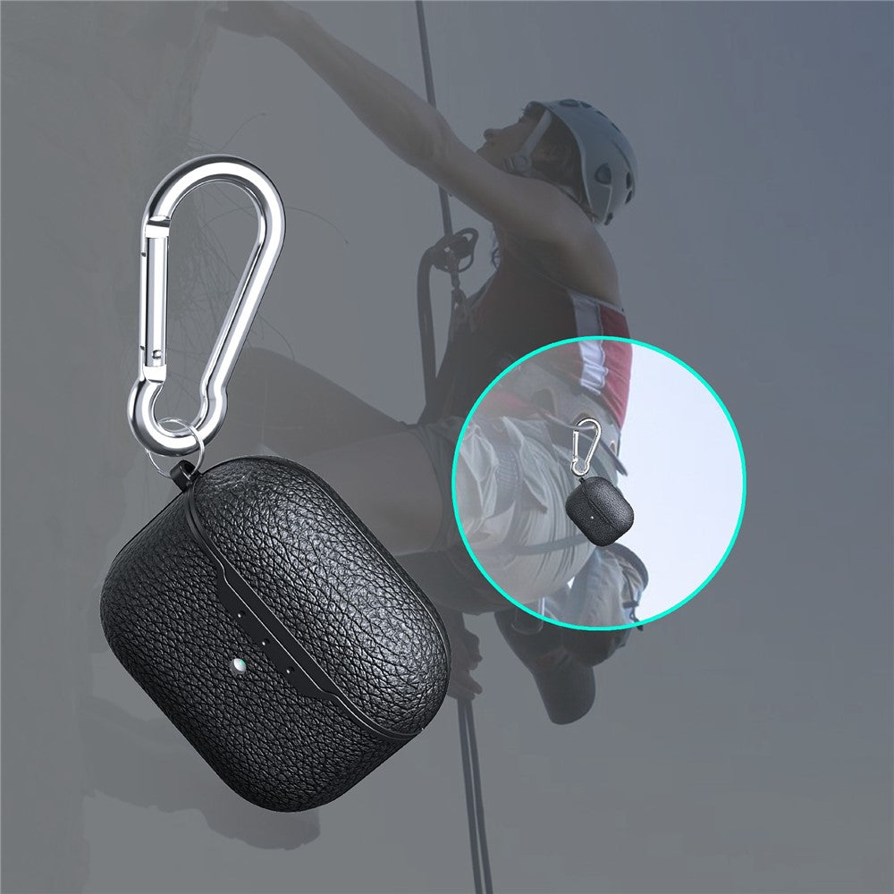 For AirPods 4 Charging Case Cover Litchi Texture Bluetooth-compatible Earbuds Shockproof TPU Case with Buckle