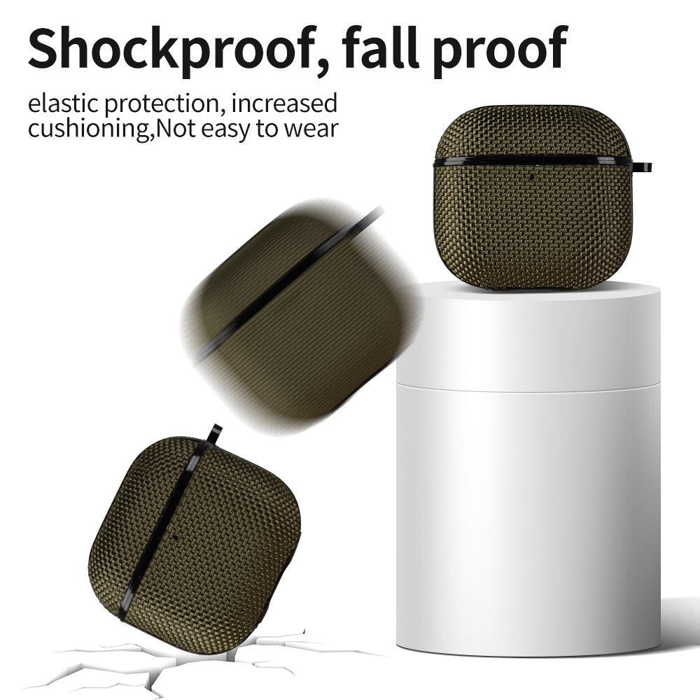 Til Apple AirPods 4 Vævet tekstur Vandtæt PC-etui med karabinhage Øretelefon Beskyttelsescover