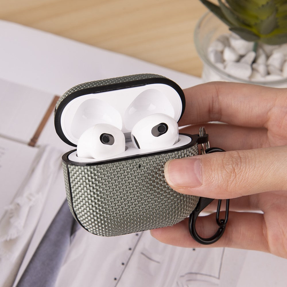 Til Apple AirPods 4 Vævet tekstur Vandtæt PC-etui med karabinhage Øretelefon Beskyttelsescover