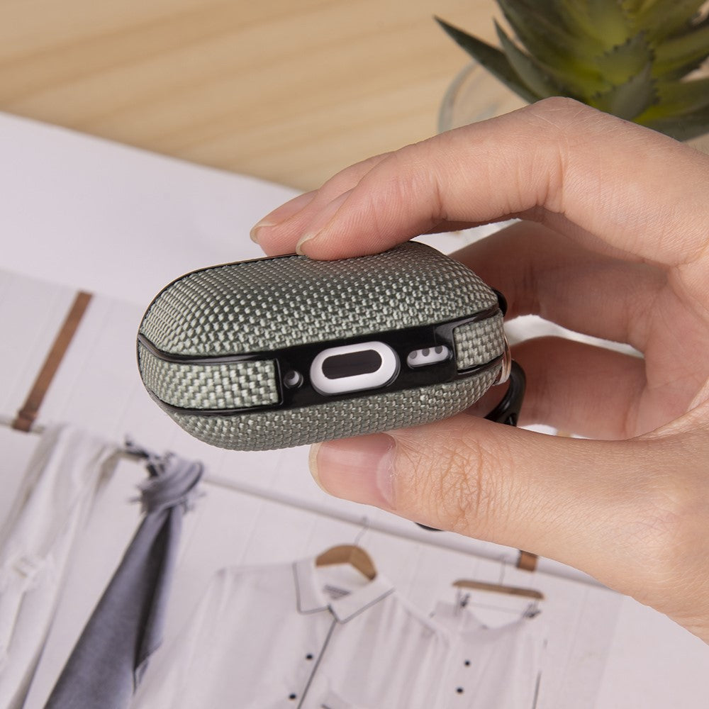 Til Apple AirPods 4 Vævet tekstur Vandtæt PC-etui med karabinhage Øretelefon Beskyttelsescover