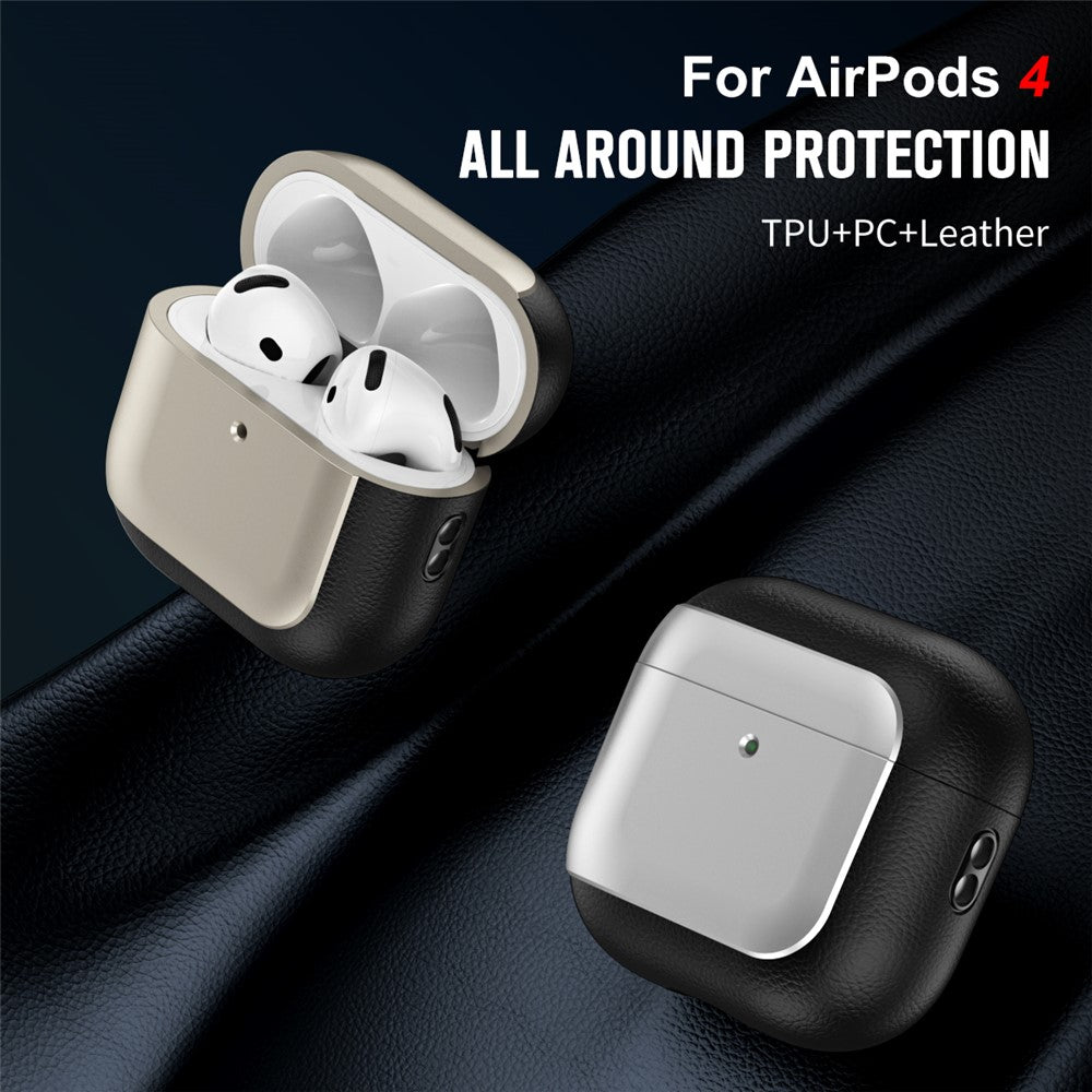For AirPods 4 TPU Case Electroplating Litchi Texture Fall Prevention Earphone Cover with Lanyard