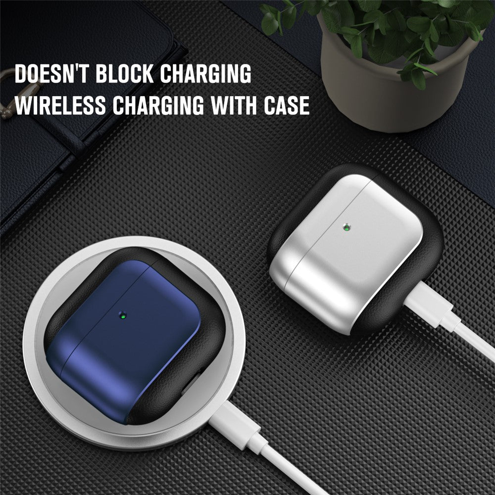 For AirPods 4 TPU Case Electroplating Litchi Texture Fall Prevention Earphone Cover with Lanyard