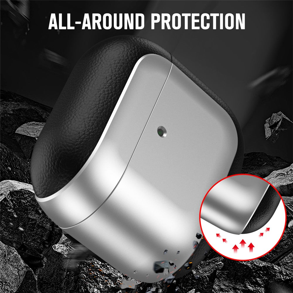 For AirPods 4 TPU Case Electroplating Litchi Texture Fall Prevention Earphone Cover with Lanyard